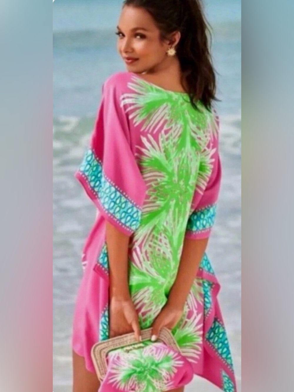 Lily Pulitzer Julie Silk Caftan Tiki Pink Palm Place Size XXS/XS